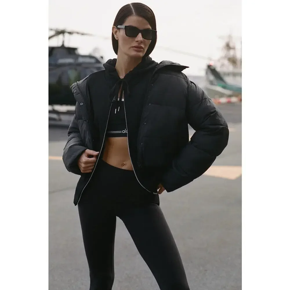 Alo Yoga Gold Rush Puffer Jacket Black Warm Athleisure Streetwear Winter Layer - Picture 3 of 16